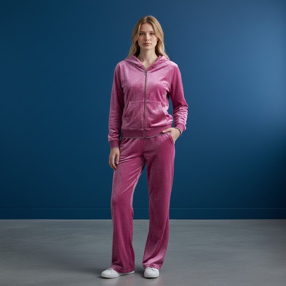 BCBG Phlox Pink Velour Tracksuit Set Butterfly Rhinestone Hoodie Pants L NEW